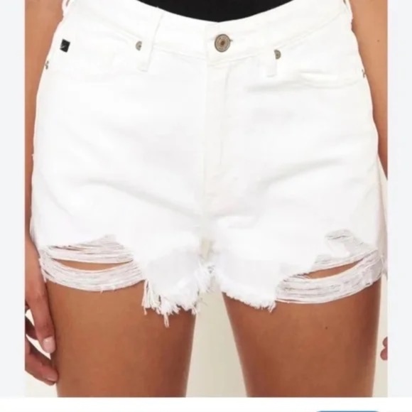 NWT🤩 |•KANCAN•| White High Rise Distressed Hem Jean Shorts Medium (size 8-10) - Picture 1 of 16